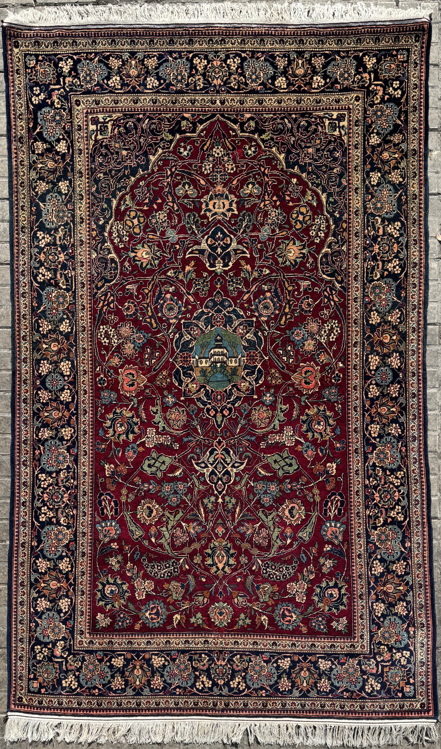 ANTIQUE LANDSCAPE KASHAN WITH MEHRAB