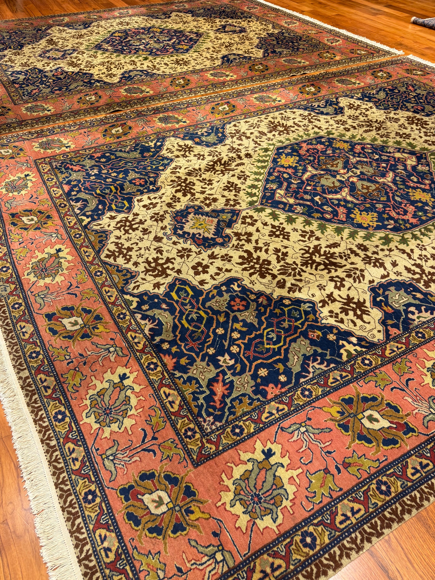 PAIR ANTIQUE TABRIZ HERIZ