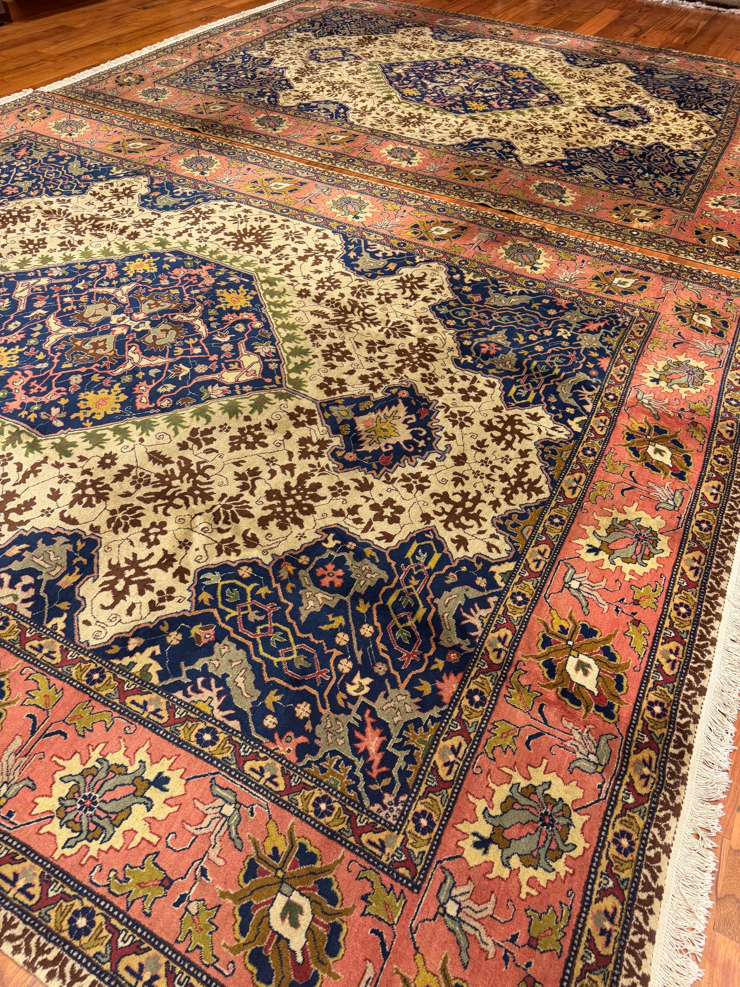 PAIR ANTIQUE TABRIZ HERIZ