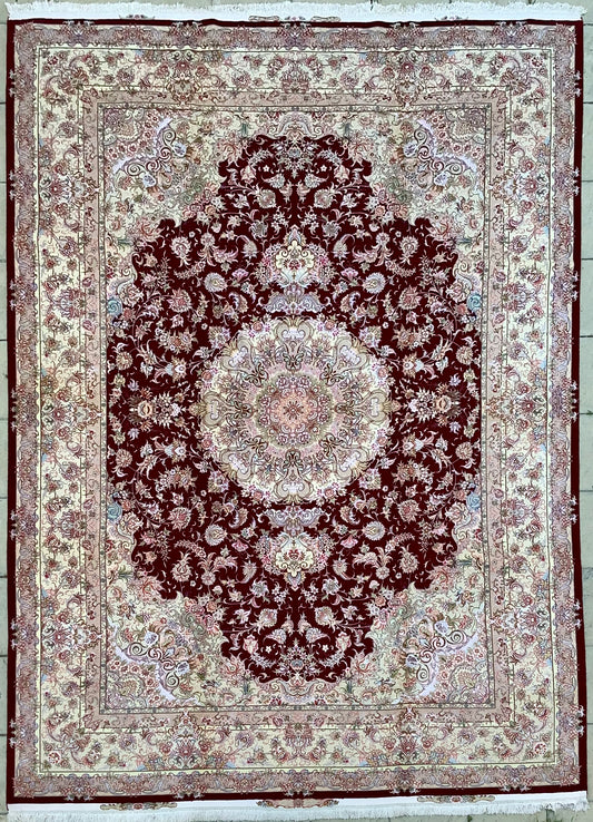 RICH RED TABRIZ ON SILK